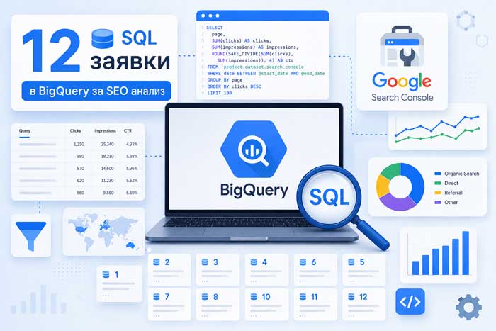 12 SQL заявки в BigQuery за SEO анализ