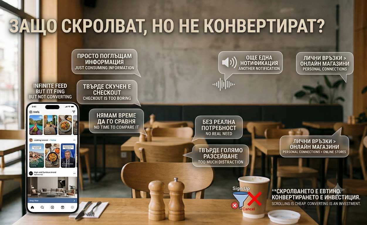 Защо хората скролват, но не конвертират – 12 причини и как да ги поправиш