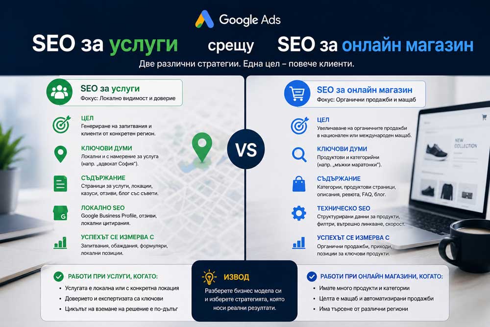 SEO за услуги срещу SEO за онлайн магазин