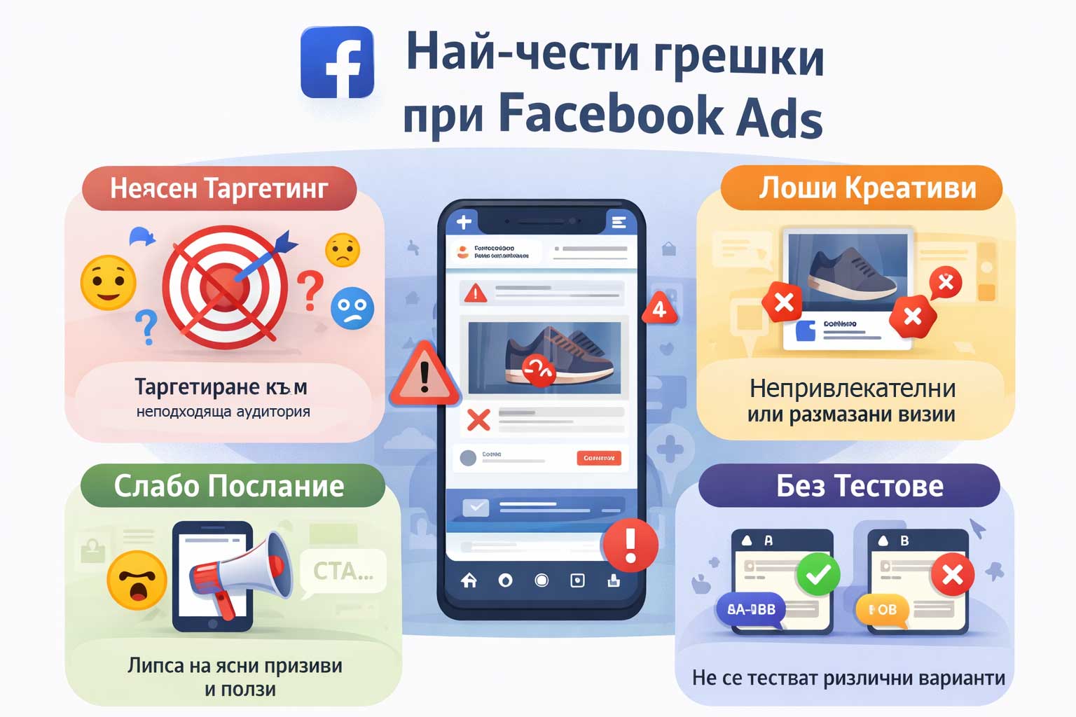 Най-чести грешки при Facebook Ads – подробно ръководство с примери
