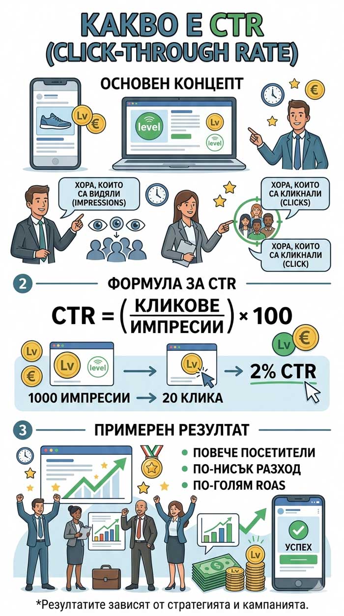 Какво е CTR (Click-Through Rate) и как да го подобрим – подробно ръководство с примери