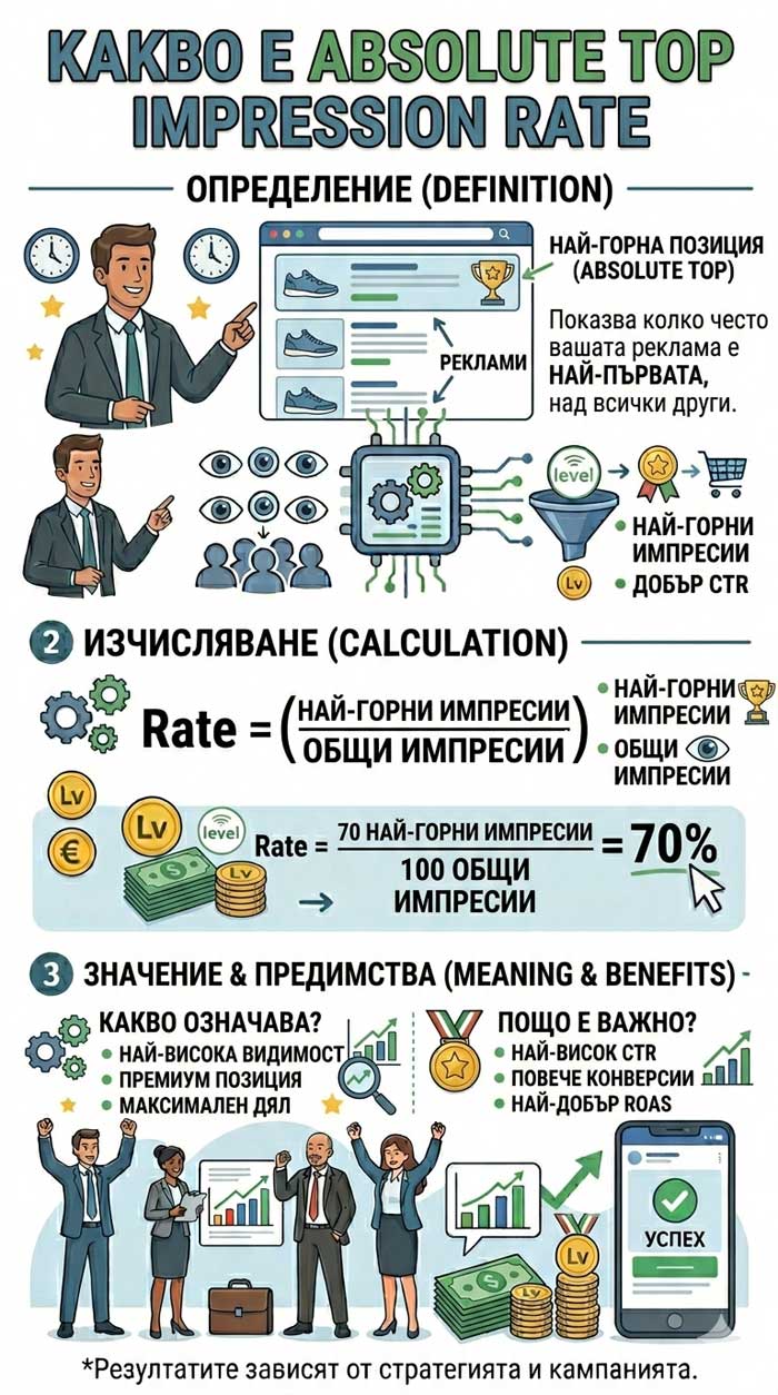 Какво е Absolute Top Impression Rate и как да го подобрим – подробно ръководство с примери