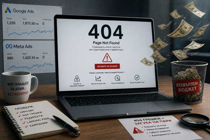 Как 404 грешките източват бюджета ти за реклама